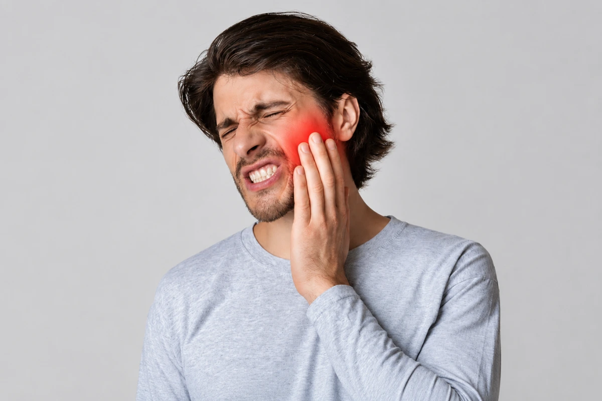 Man experiencing severe tooth pain, a common sign that you may need to see a root canal specialist or endodontist.